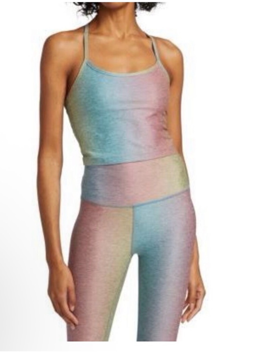 Beyond Yoga Pastel Rainbow Gradient Scoop Neck Cropped Tank Bra Size Large